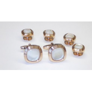 Triple Tier Mother of Pearl Faceted Fiber Optic Stone Studs and Cufflinks